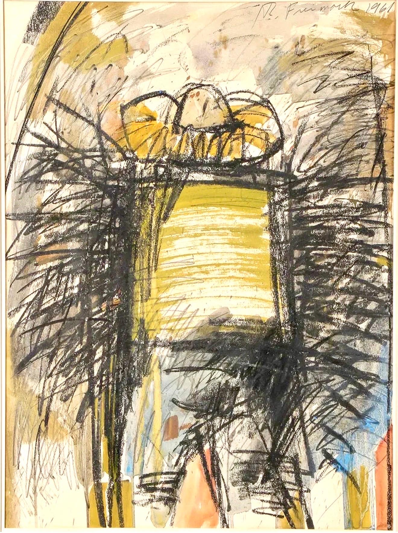 Abstract Expressionist Watercolor Painting Mexican Farm Worker Robert Freimark For Sale 2