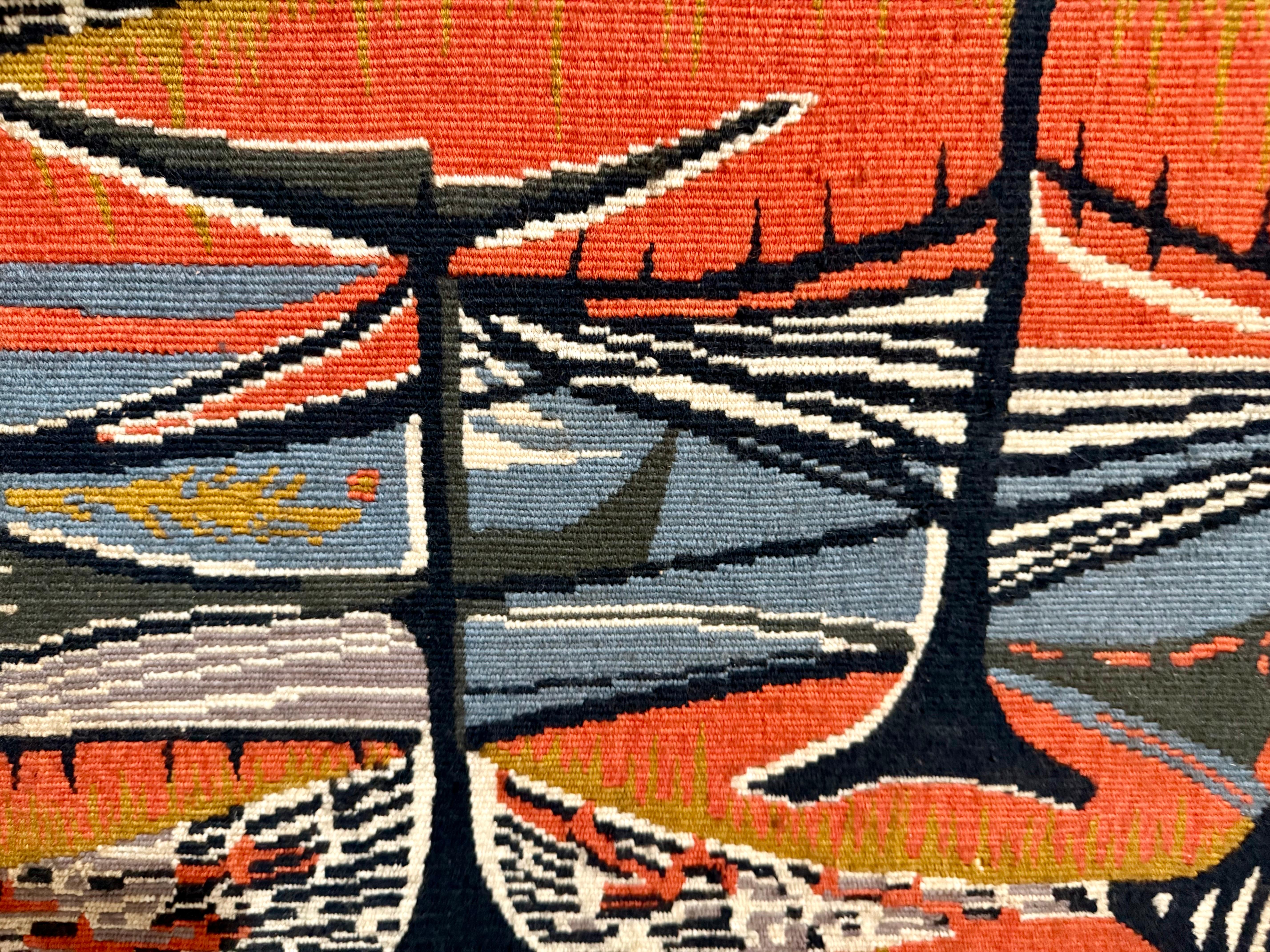 Mid Century Modern Handmade Wool Belgian Art Aubusson Tapestry Mary Dambiermont en vente 7