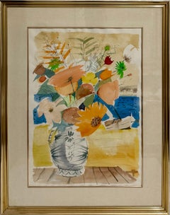 Charles Levier Modernist Artist Vase of Flowers by the Sea Paris Modernism