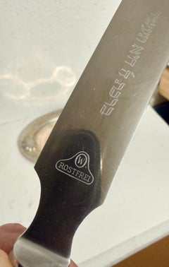 Antique Silver German Judaica Shabbat Challah Knife Hebrew Blessing Inscription
