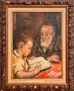 Judaica Pastel Portrait Rabbi Painting WPA Era Artist, Social Realist