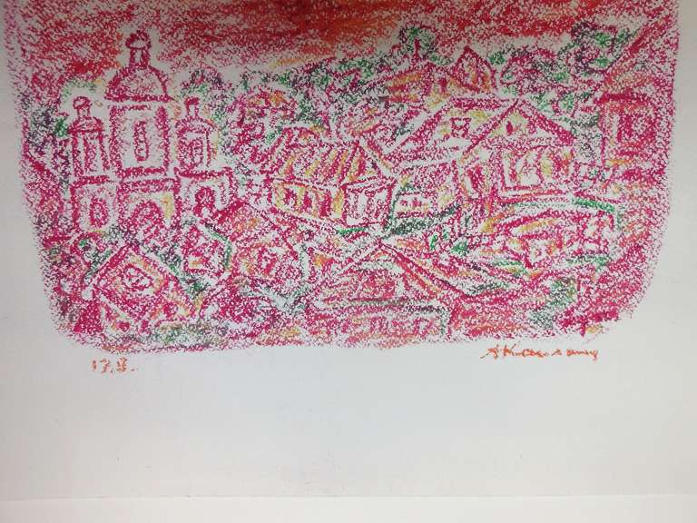 Pastel on paper Shtetl Scene - Modern Art by Anatoli Lvovich Kaplan