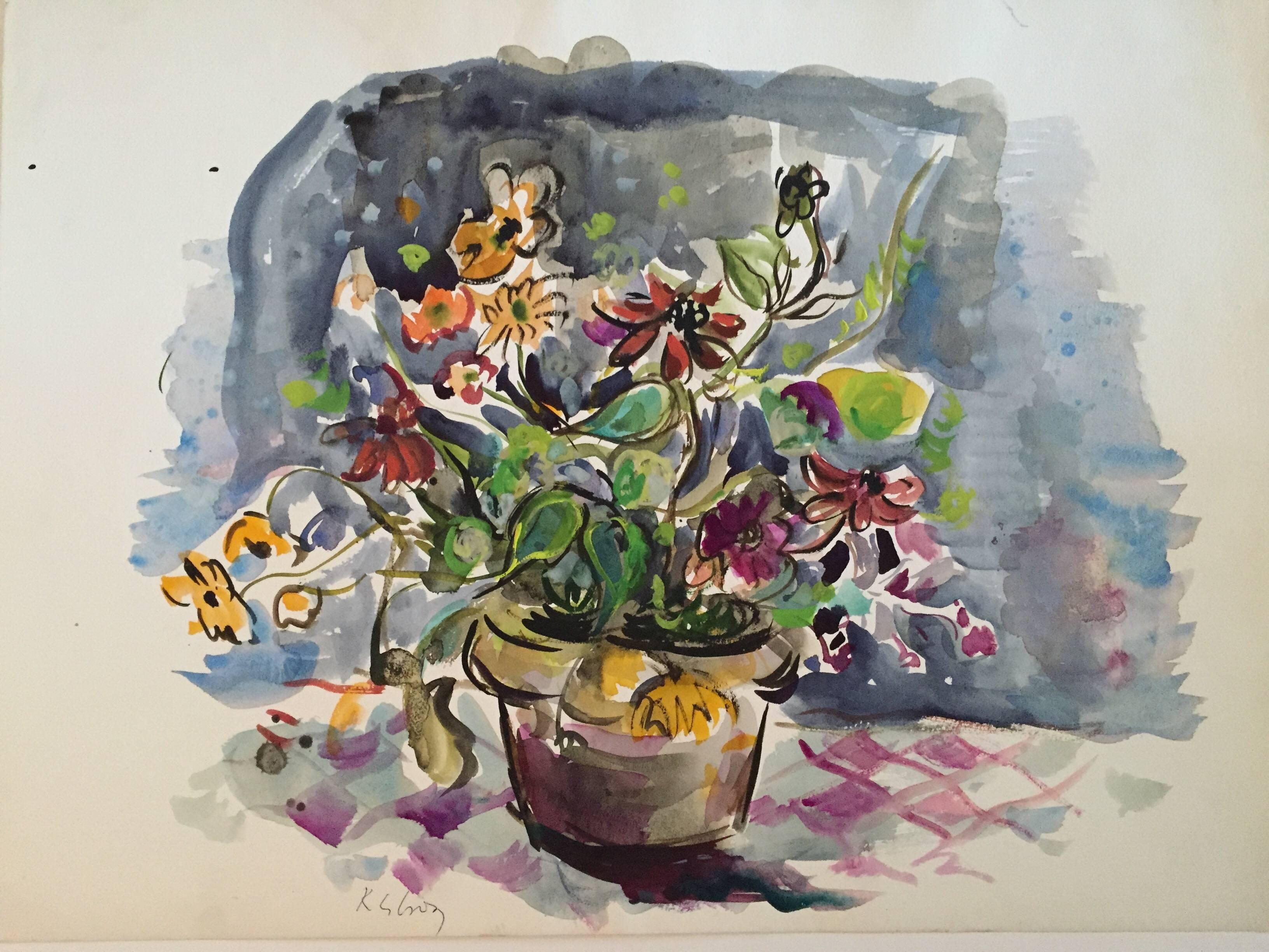 Katherine Librowicz Figurative Art - Flowers in a Pot