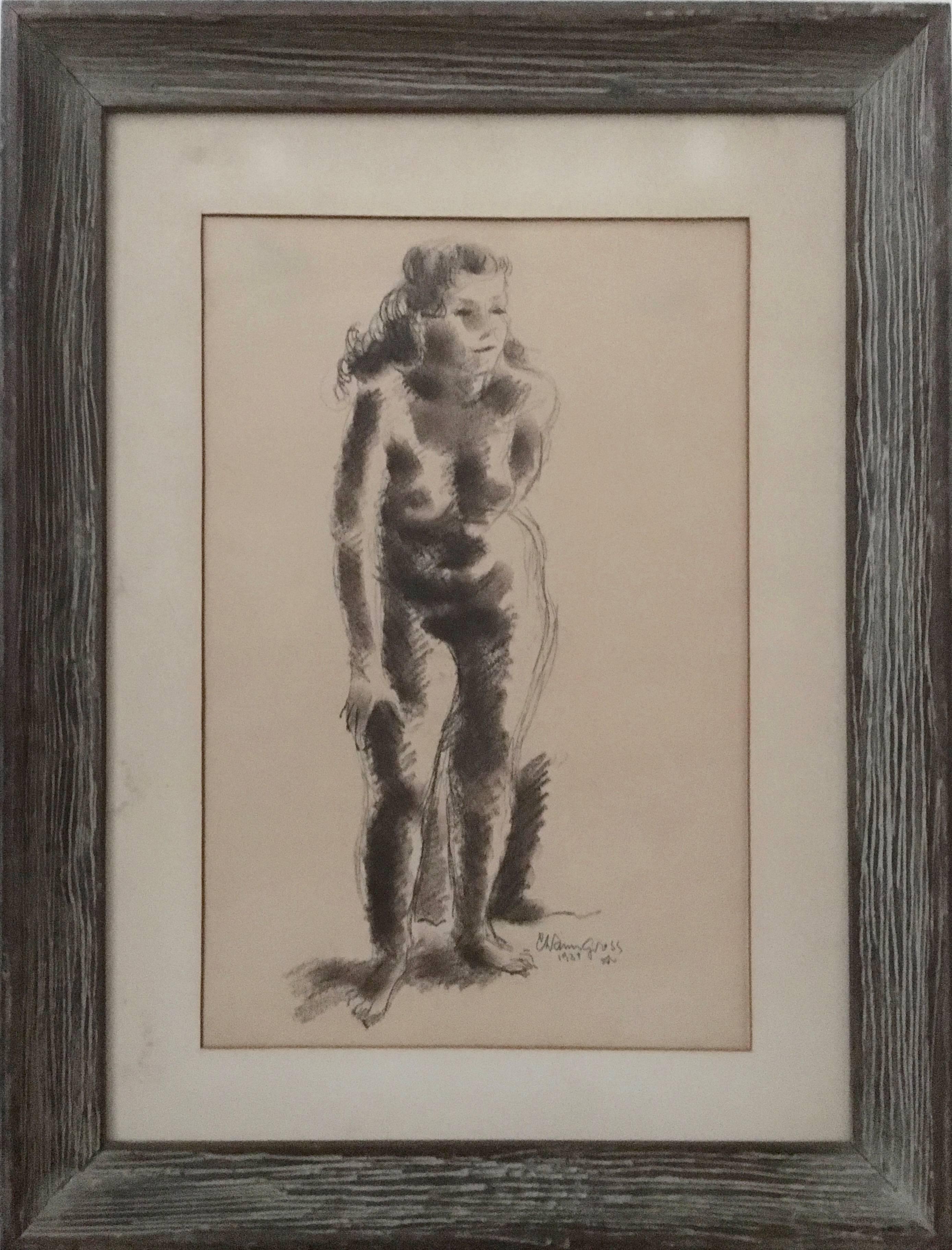 Nude Chaim Gross - Rare dessin de nu ancien de sculpteur moderniste américain 