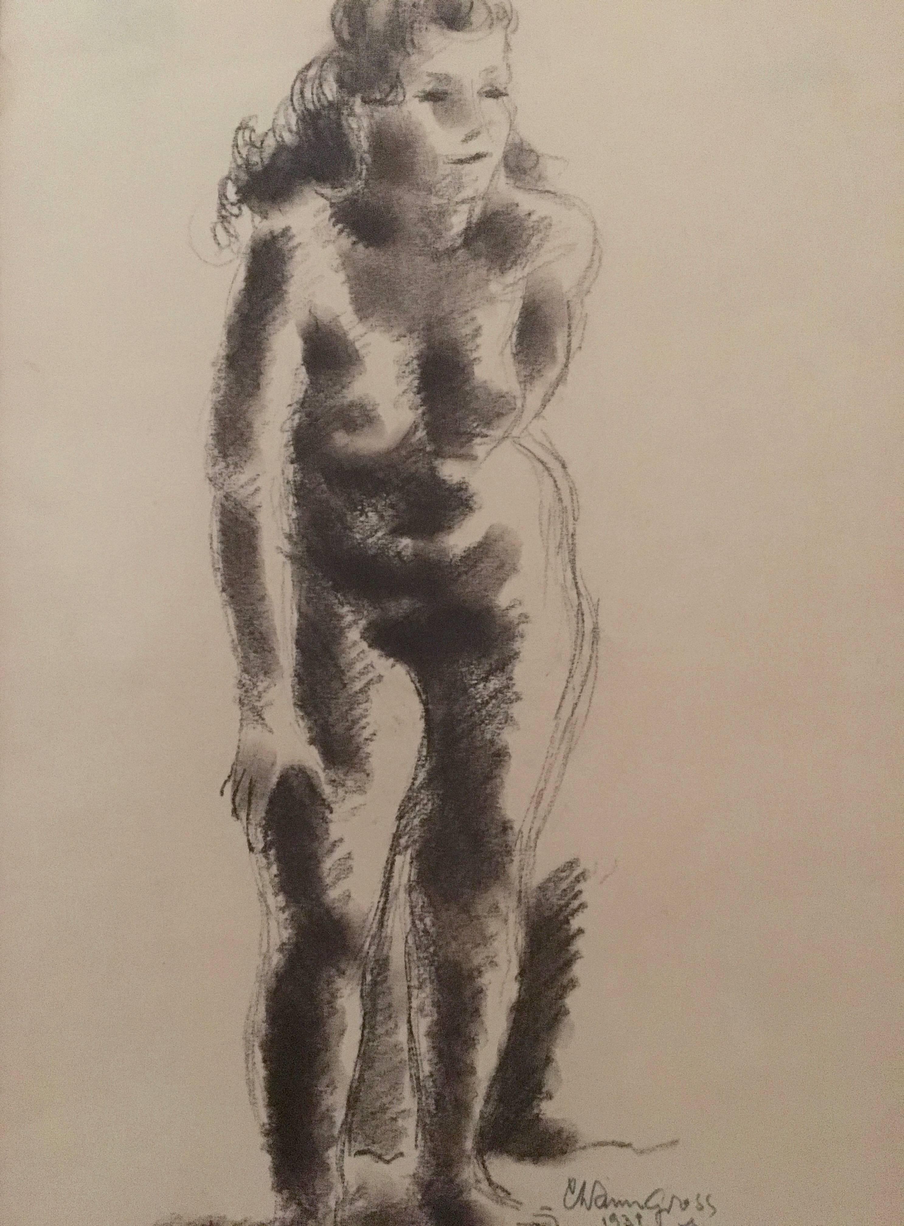 Rare dessin de nu ancien de sculpteur moderniste américain  - Art de Chaim Gross