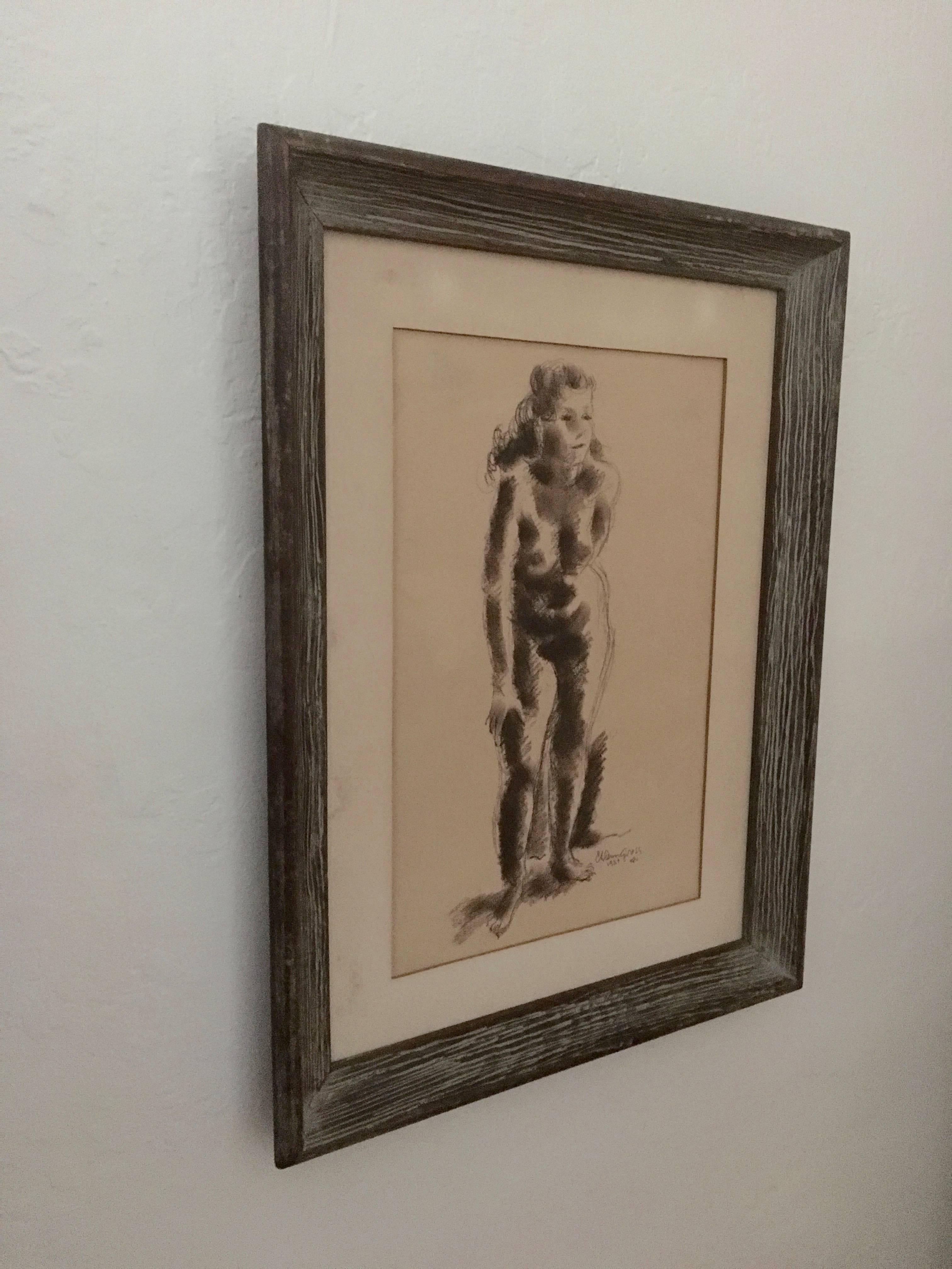 Rare Early Nude Drawing American Modernist Sculptor  For Sale 1
