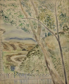 Paisaje palestino sin título, pintura de acuarela israelí Vintage Bezalel Schoo