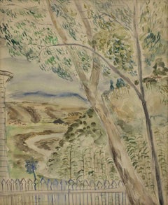 Paysage de Palestine sans titre, peinture  l'aquarelle isralienne vintage de Bezalel Schoo