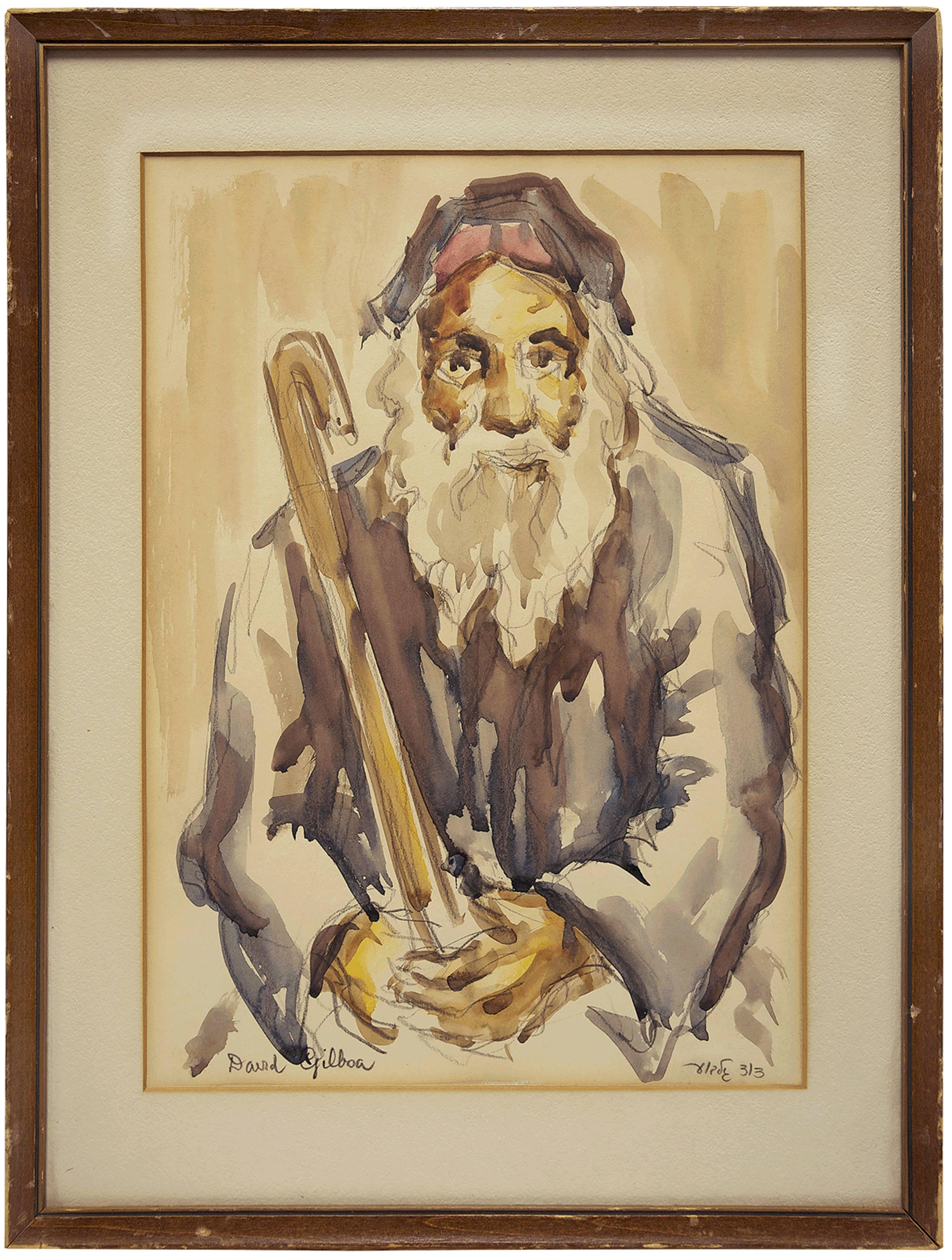 Portrait de David Gilboa - Viejo rabino con bastón en la mano