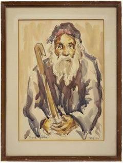 Old Rabbi Holding a Cane