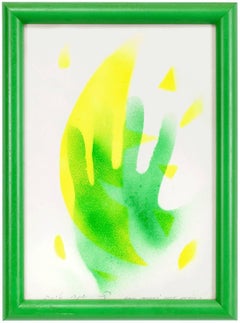 Vintage Mod Dutch Jewish Artist Untitled, Green Hand Painting 