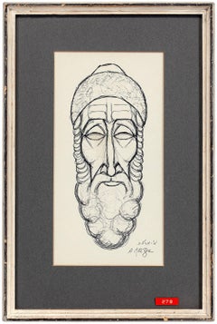 Rare Judaica Drawing Sephardic Rabbi Gentleman, Palestine