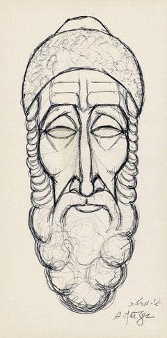 Rare Judaica Drawing Sephardic Rabbi Gentleman, Palestine