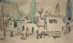 Old Yishuv, Israel, Watercolor Painting Israeli modernist Artist