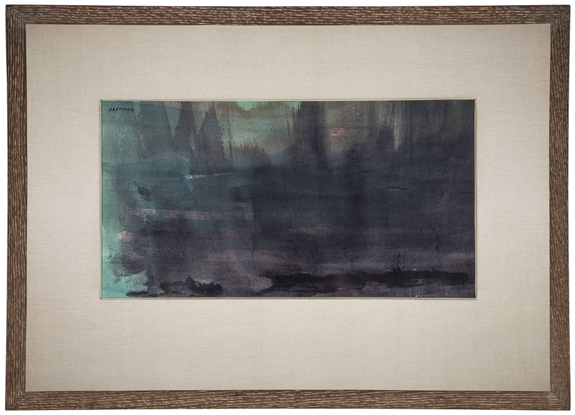 Murray Hantman Abstract Drawing - Night Rays, Abstract Expressionist Watercolor