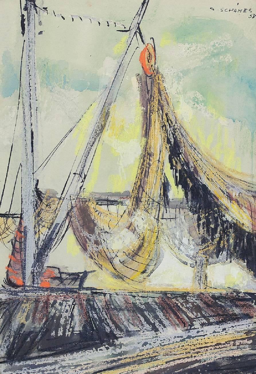 German American Expressionist Abstract Sailboat