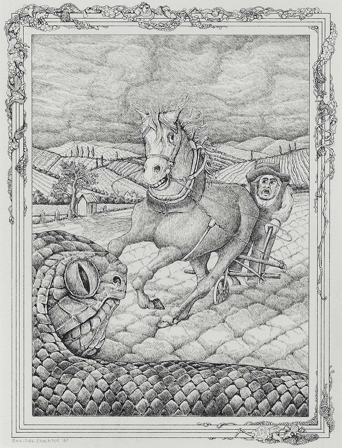 THE SNAKE, (Rearing Horse with Farmer) - Art by Ben Zion Shechter