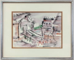 WPA Woman Artist Modernist Abstract Watercolor of Houses