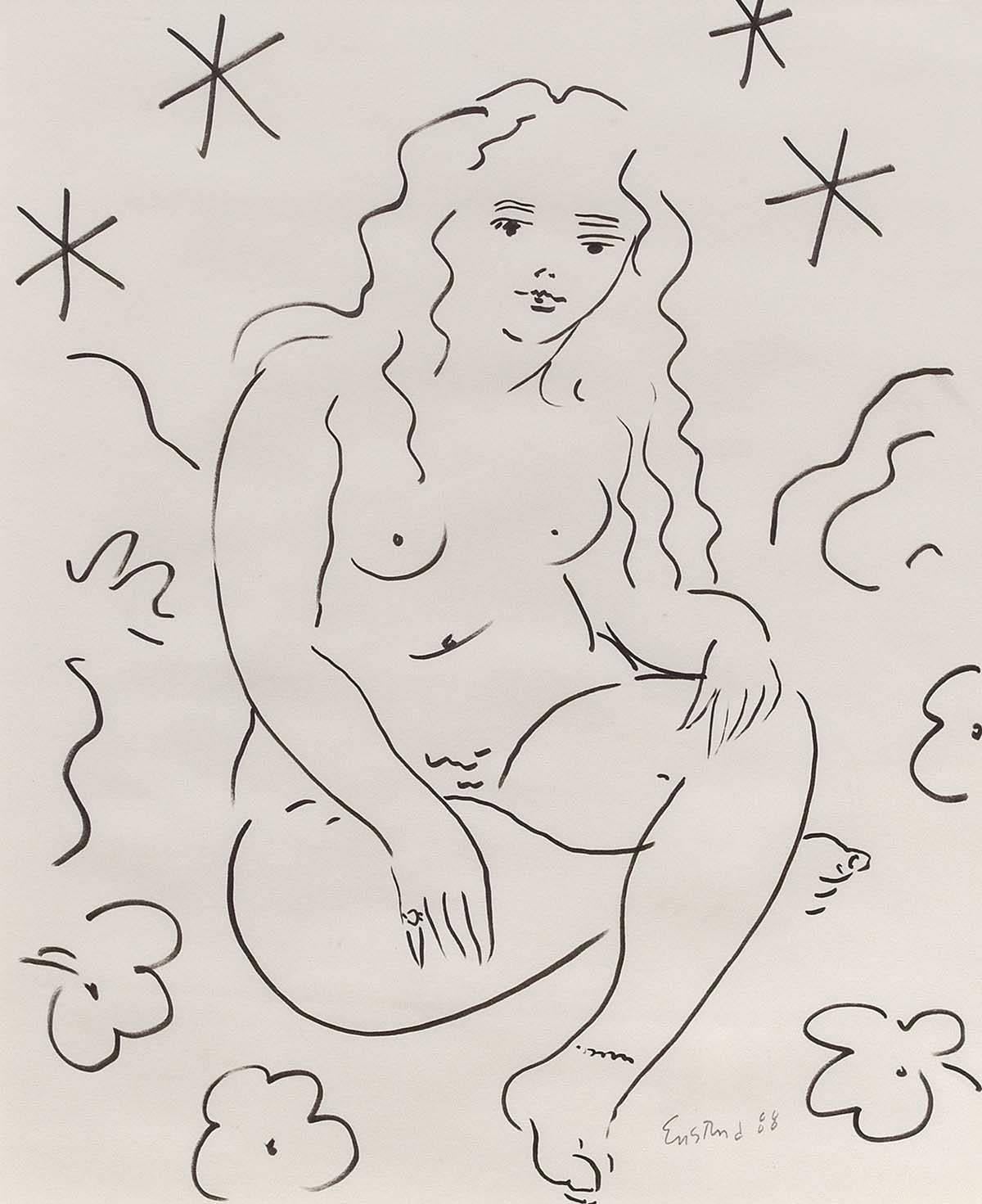Akt sitzend, Zeichnung mit Tinte – Art von Wayne Ensrud