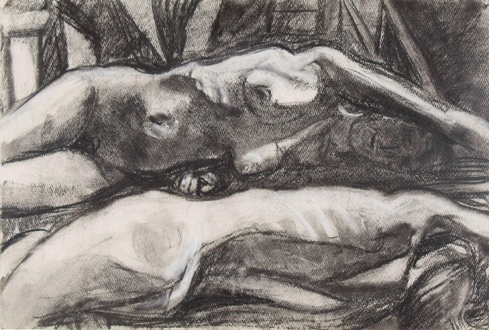 Untitled (7) Figural Expressionist Nude Charcoal Drawing - Neo-Expressionist Art by Steven Harvey