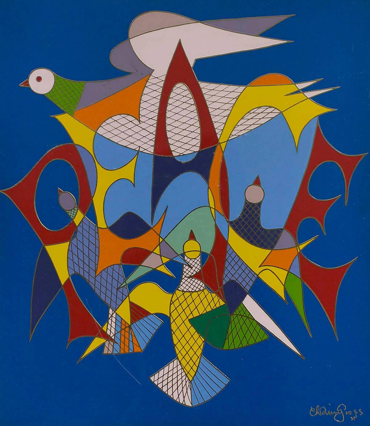 Peace Mid-Century Modern Pop Art Enamel Painting Chaim Gross Modernist Ltd Ed 