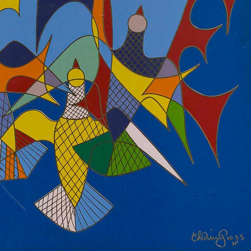 Peace Mid-Century Modern Pop Art Enamel Painting Chaim Gross Modernist Ltd Ed  For Sale 1