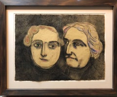 Vintage Dr Claribel & Miss Etta (Cone Sisters) British Pop Artist Kitaj Pastel Drawing