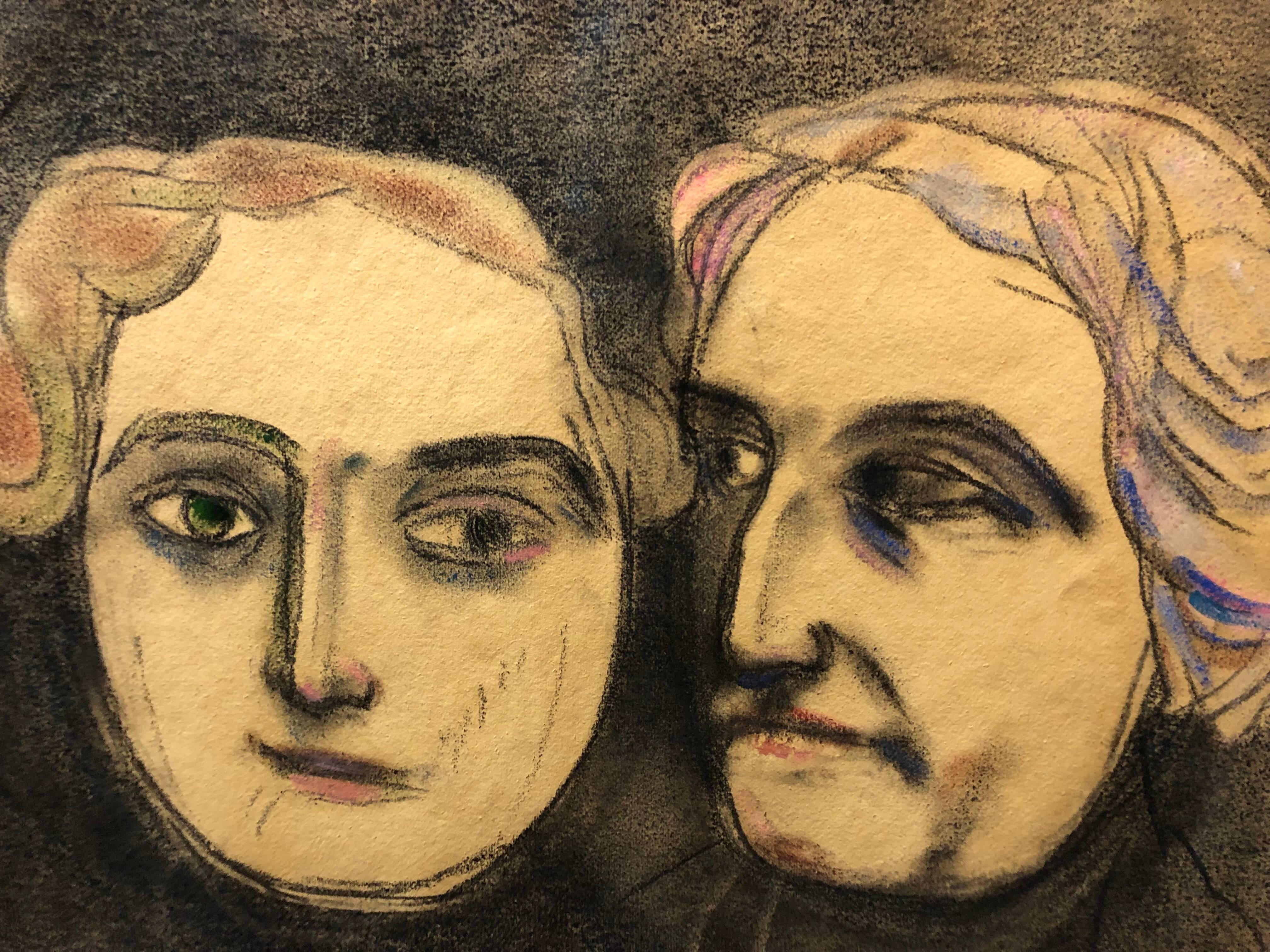 Pastellfarbene Zeichnung des britischen Pop-Künstlers Kitaj von Claribel & Miss Etta (Krüge Schwestern (Pop-Art), Art, von Ronald Brooks Kitaj