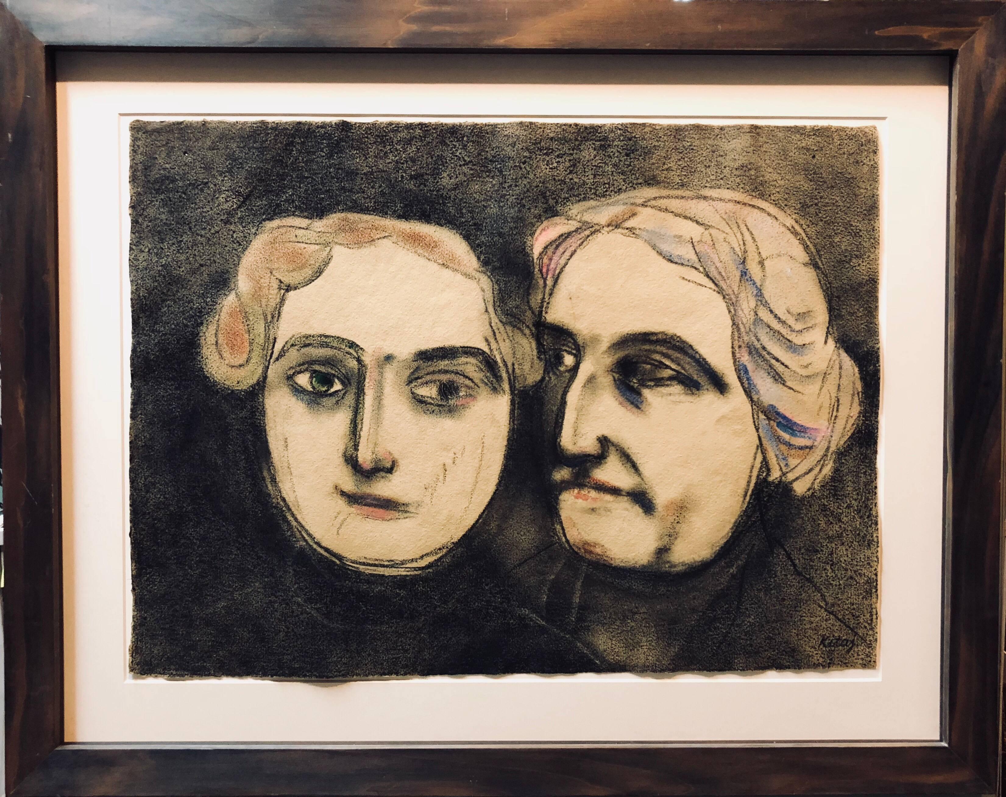 Pastellfarbene Zeichnung des britischen Pop-Künstlers Kitaj von Claribel & Miss Etta (Krüge Schwestern (Schwarz), Figurative Art, von Ronald Brooks Kitaj