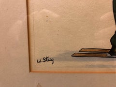 Whimsical Illustration Skiing Cartoon, 1938 Mt Tremblant Ski Lodge William Steig