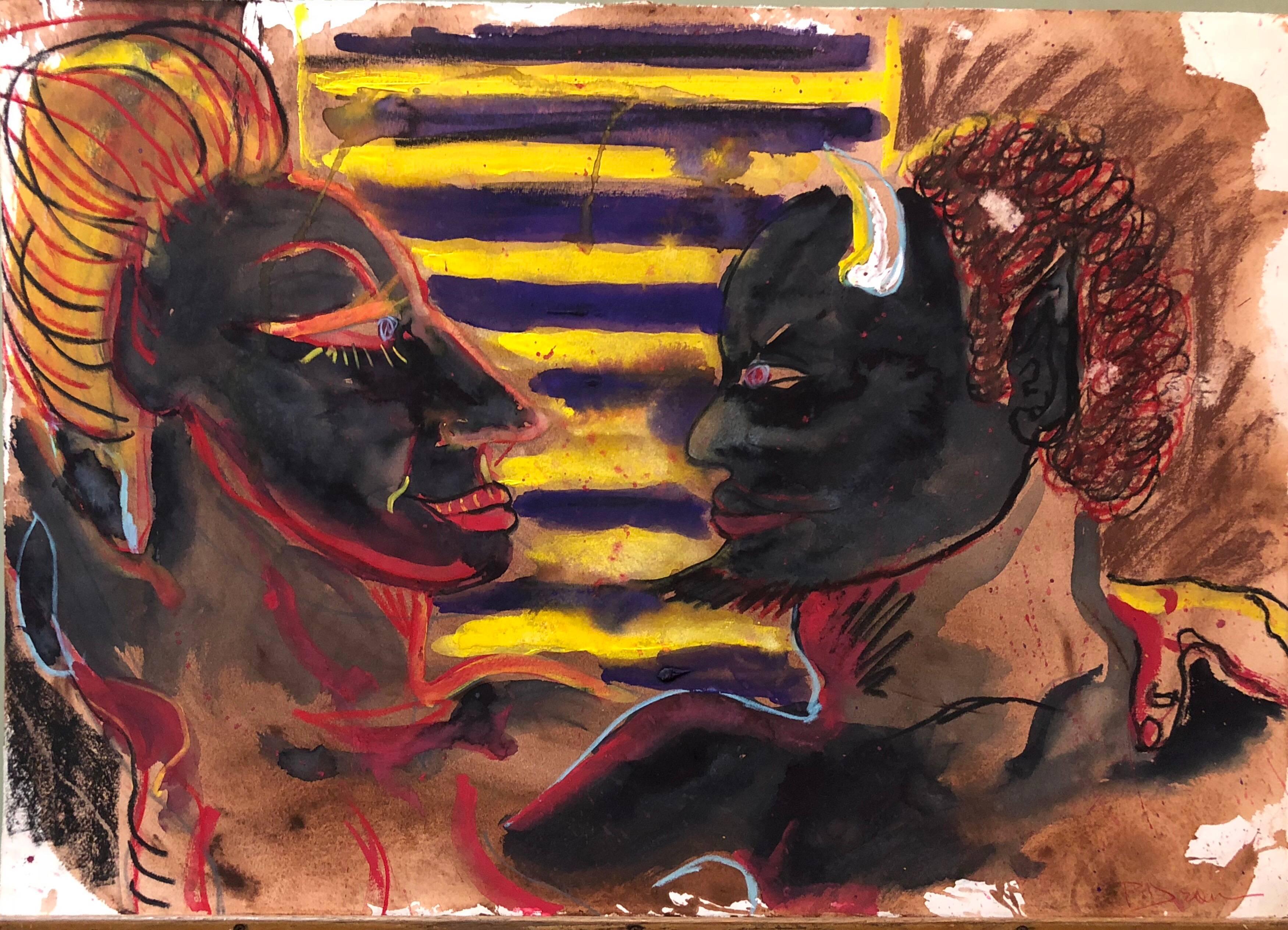 One More Time (Black Devil) Outsider Art Painting, Drawing