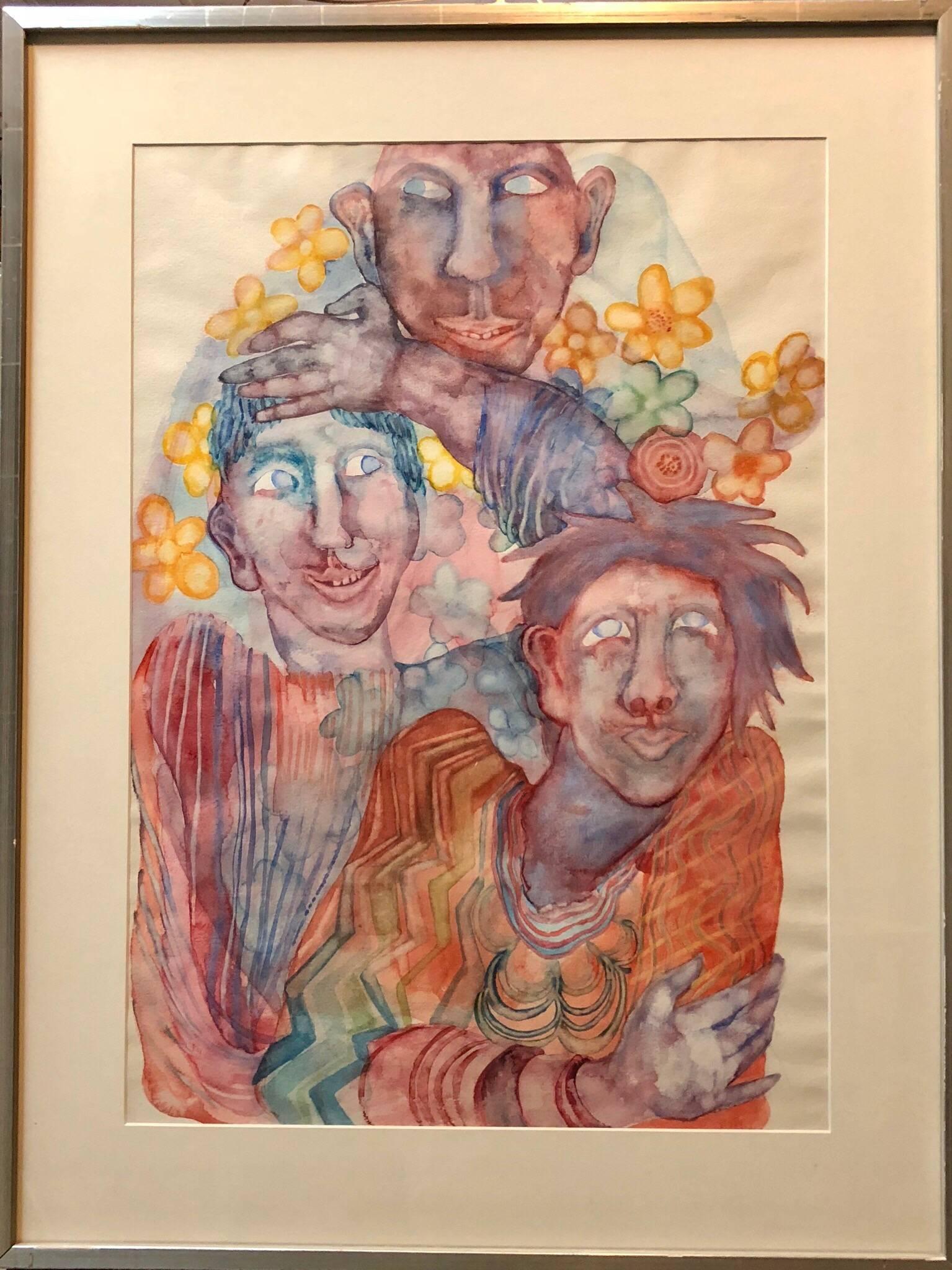 Heimrad Prem Figurative Art – Surrealistische Fantasie-Aquarellgemälde, Wiener Expressionismus