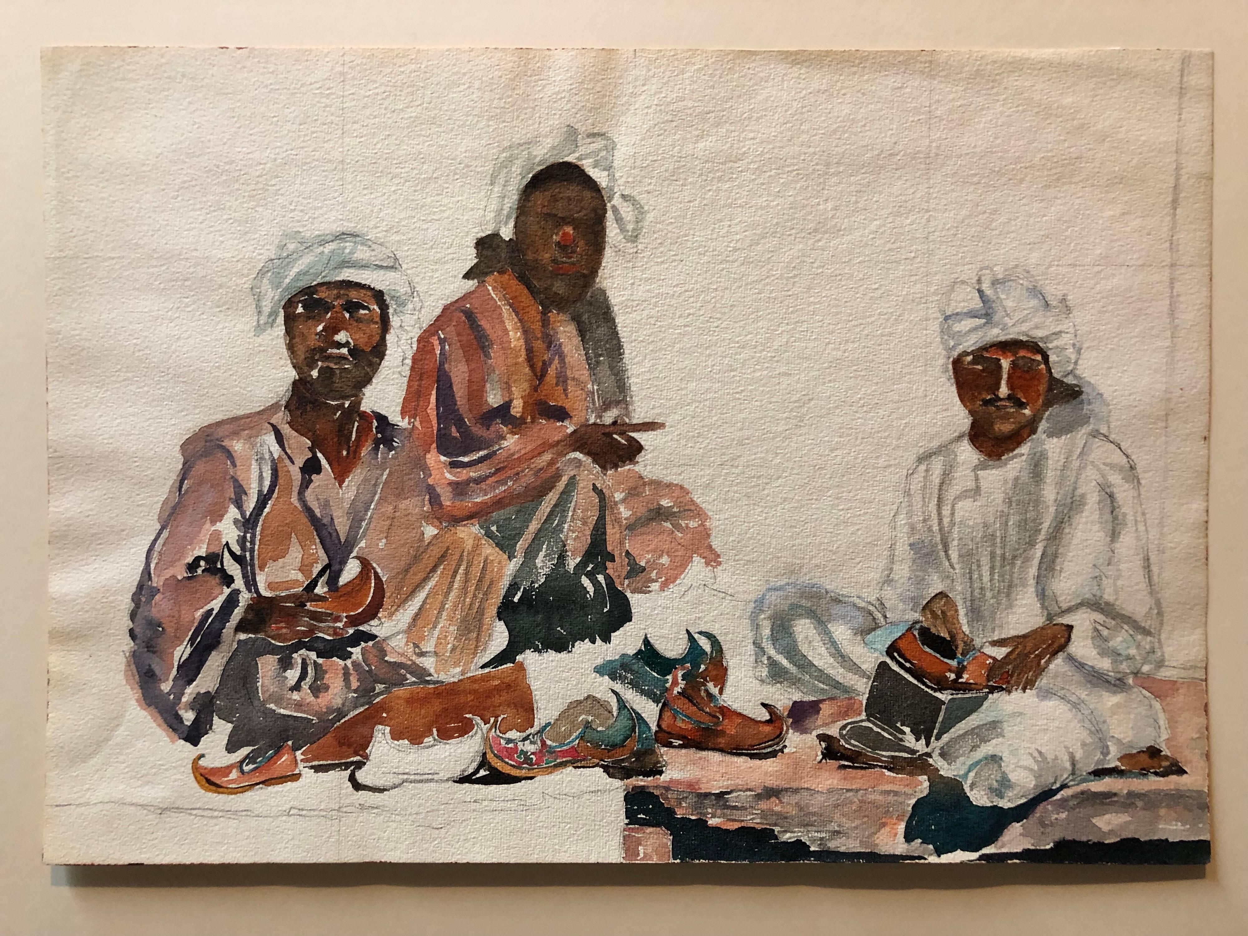 Irene Hodes Newman Figurative Art - Watercolor Painting Three Black Men