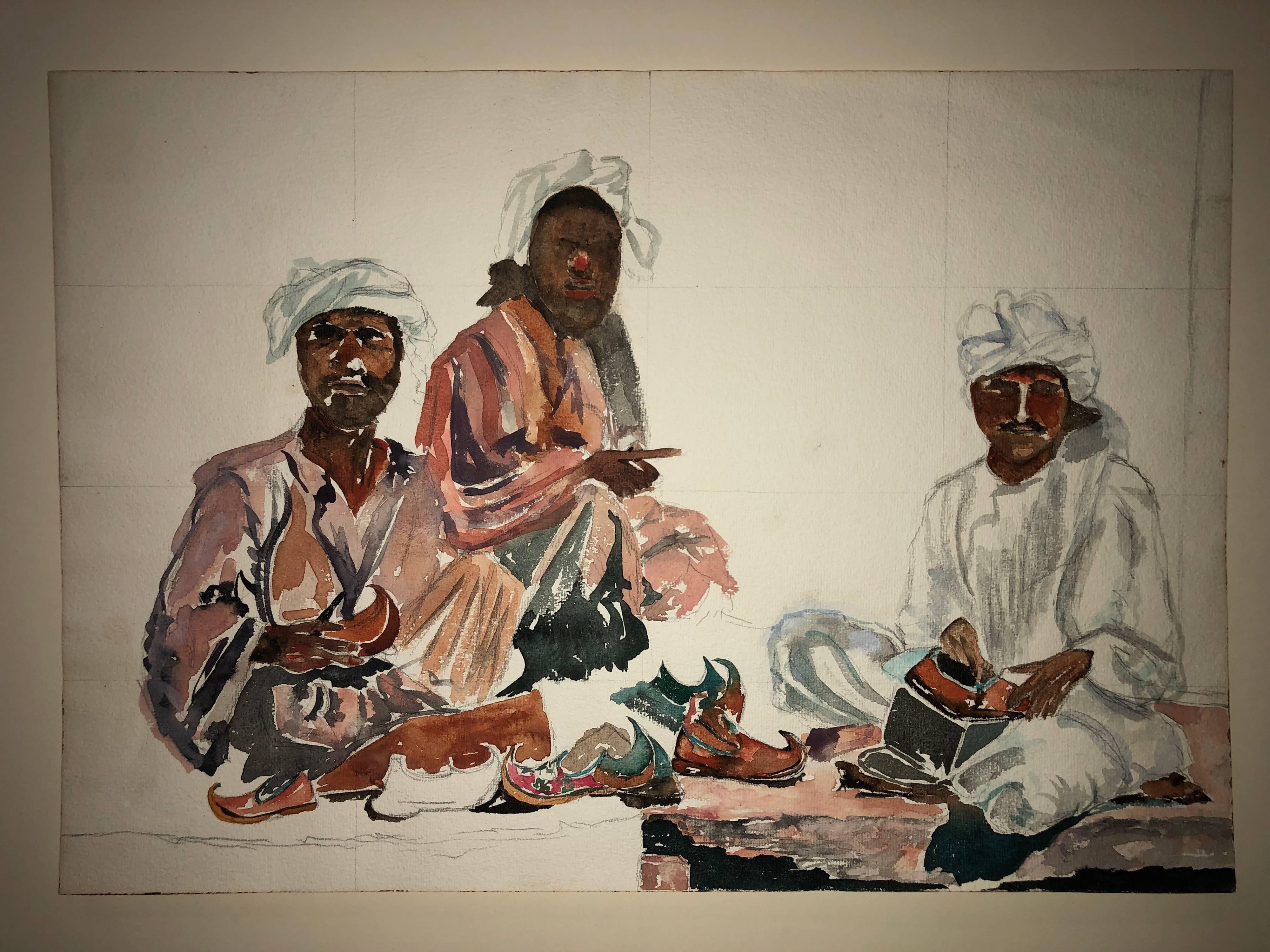 Watercolor Painting Three Black Men - Art by Irene Hodes Newman