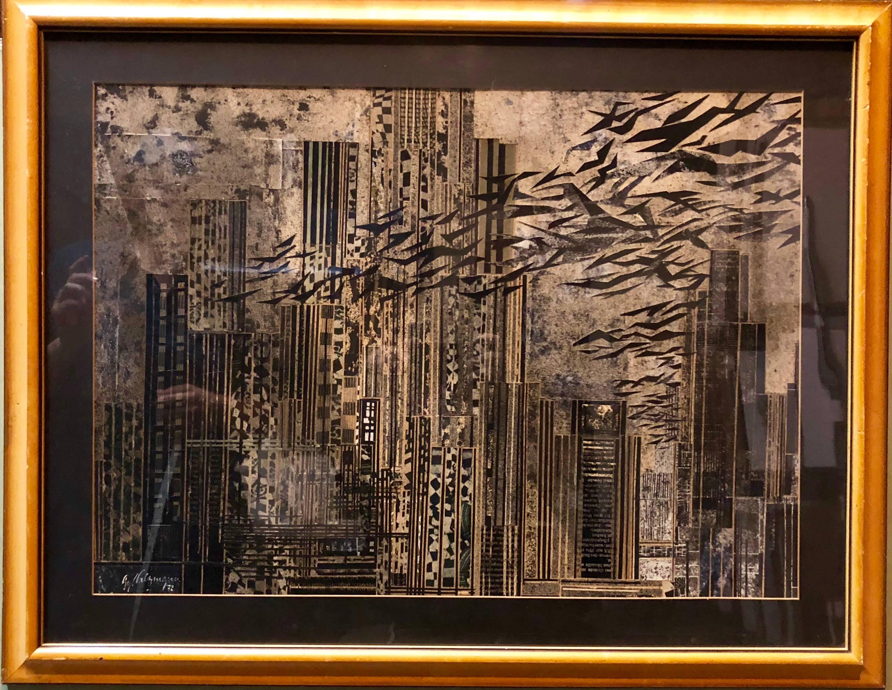 Figurative Art Gottfried Salzmann - Rare Large Collage New York Cityscape Skyline Assemblage Painting