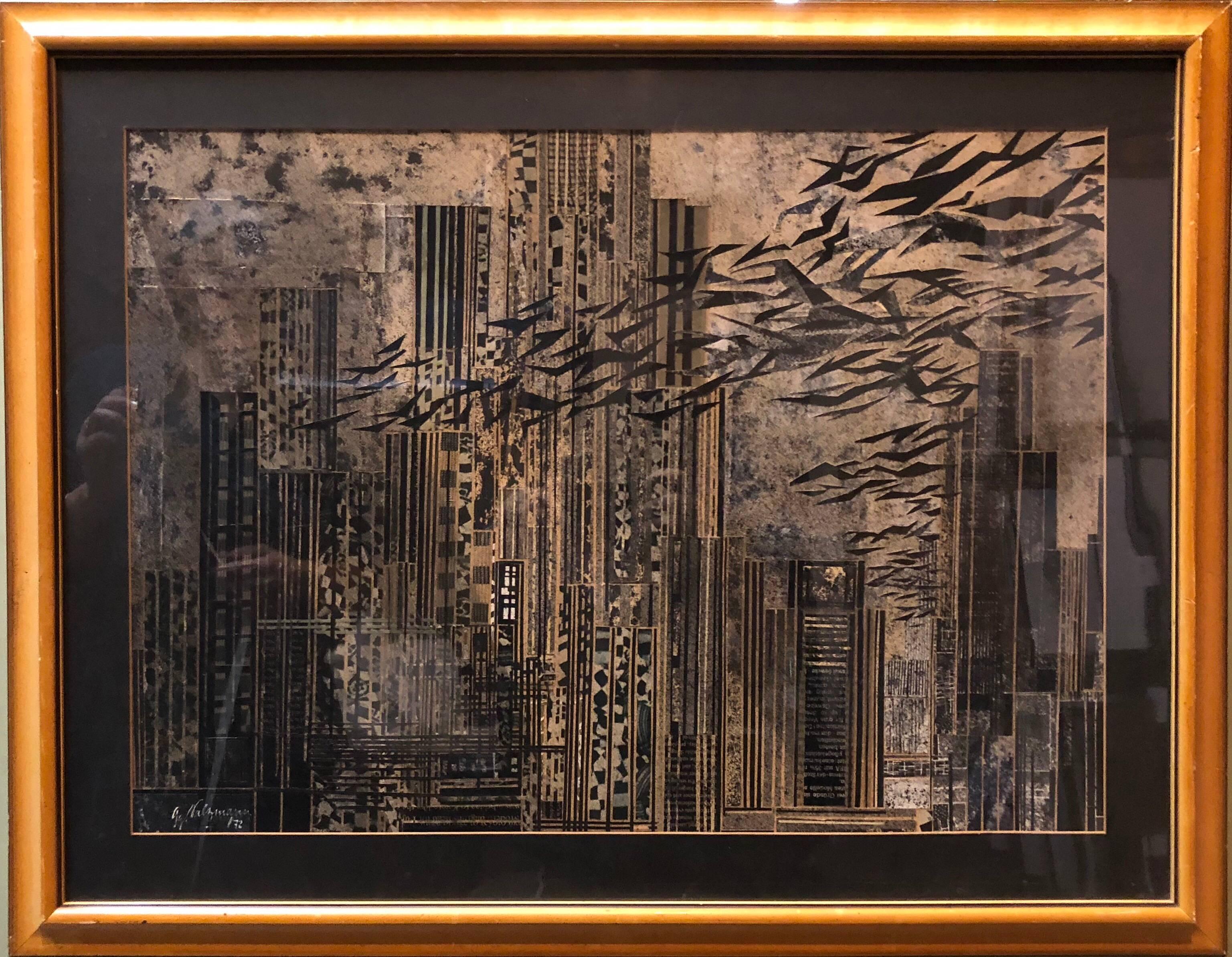Rare Large Collage New York Cityscape Skyline Assemblage Painting - Art de Gottfried Salzmann