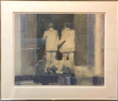 Peinture moderniste à l'aquarelle "Passages dans l'obscurité" NYC Businessmen