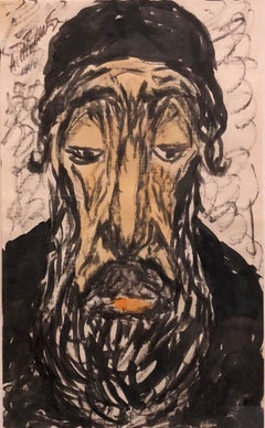 Antique Modernist Watercolor Painting, Portrait of a Man, the Rabbi