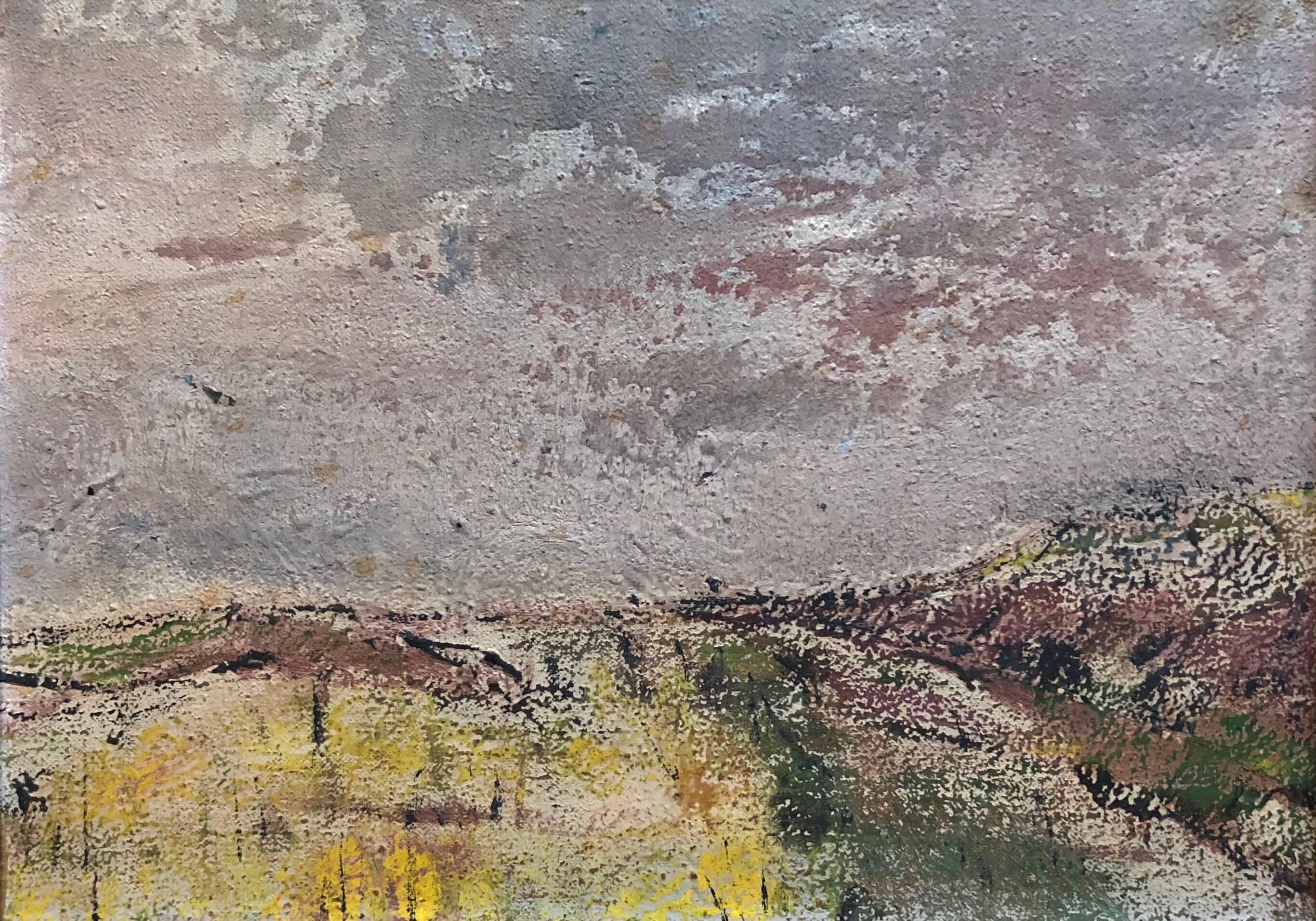 Ohne Titel, Einsame abstrakte Landschaft, Italienisches expressionistisches Ölgemälde (Braun), Figurative Art, von Ivan Kurach