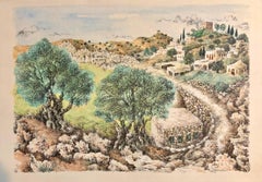 Hebron, 1967 Israeli Judaica Mixed Media Print Watercolor Painting