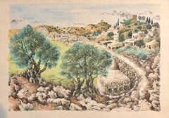 Jérusalem, 1967, peinture à l'aquarelle israélienne de style « mixed media »