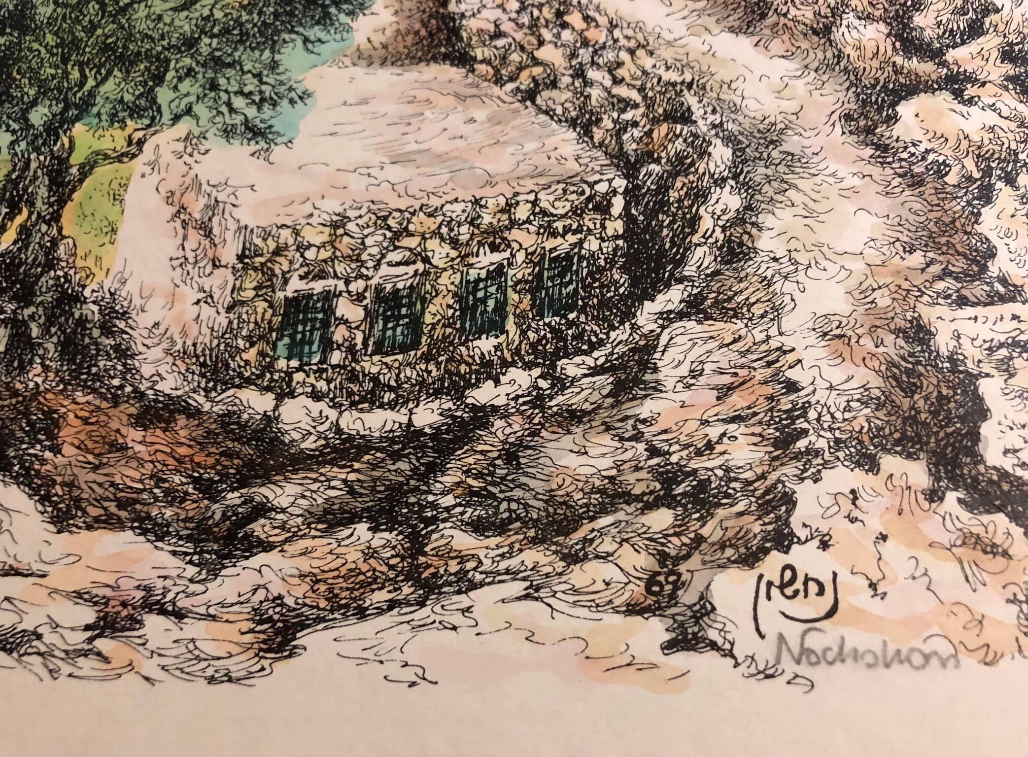 Hebron, 1967 Israeli Judaica Mixed Media Print Watercolor Painting For Sale 1