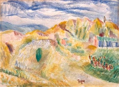 Expressionist Watercolor Landscape Painting Jewish Modernist