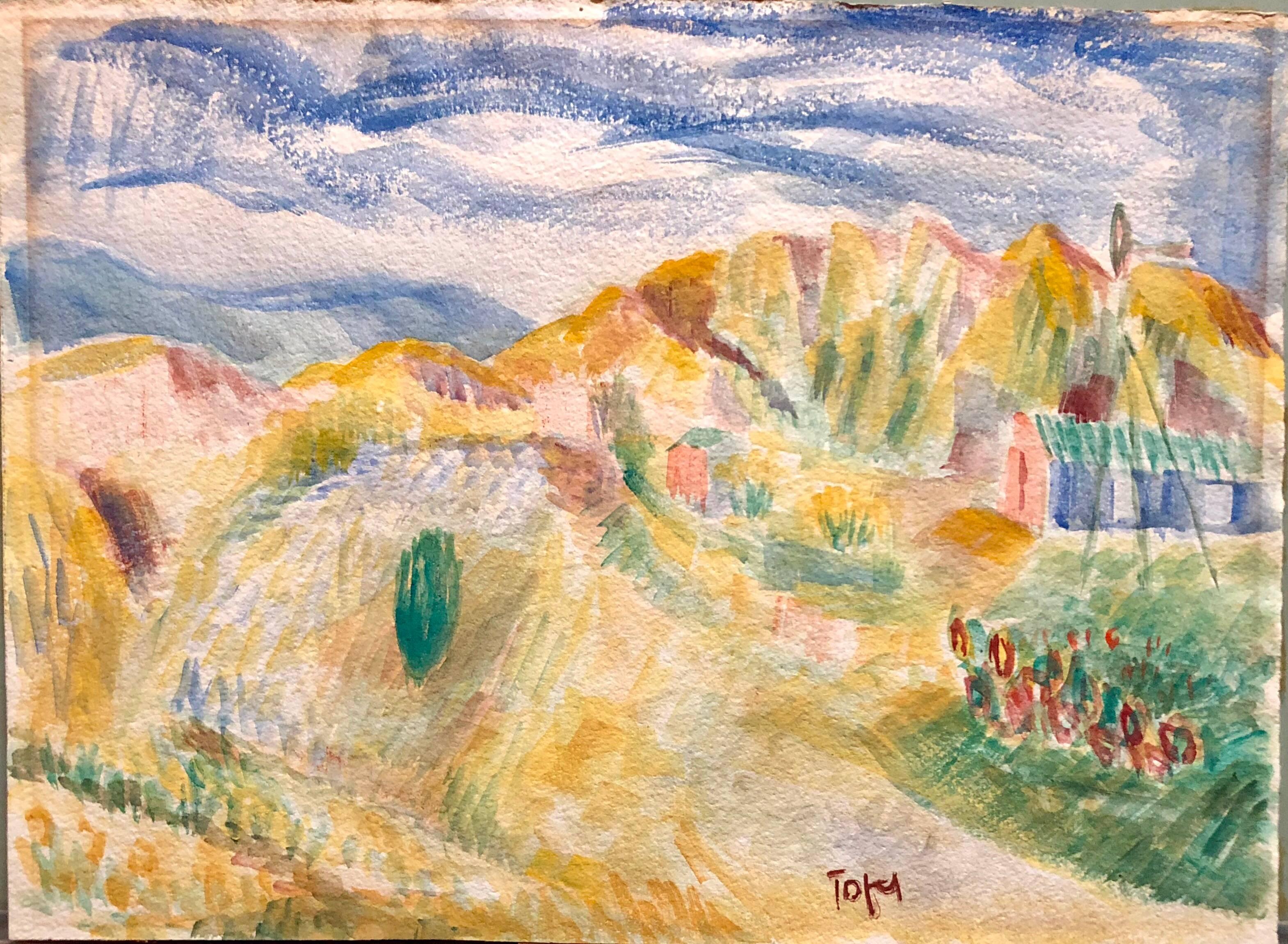 Expressionist Watercolor Landscape Painting Jewish Modernist - Art by Jennings Tofel
