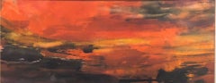 Vintage Abstract Expressionist Watercolor Fiery Sky 