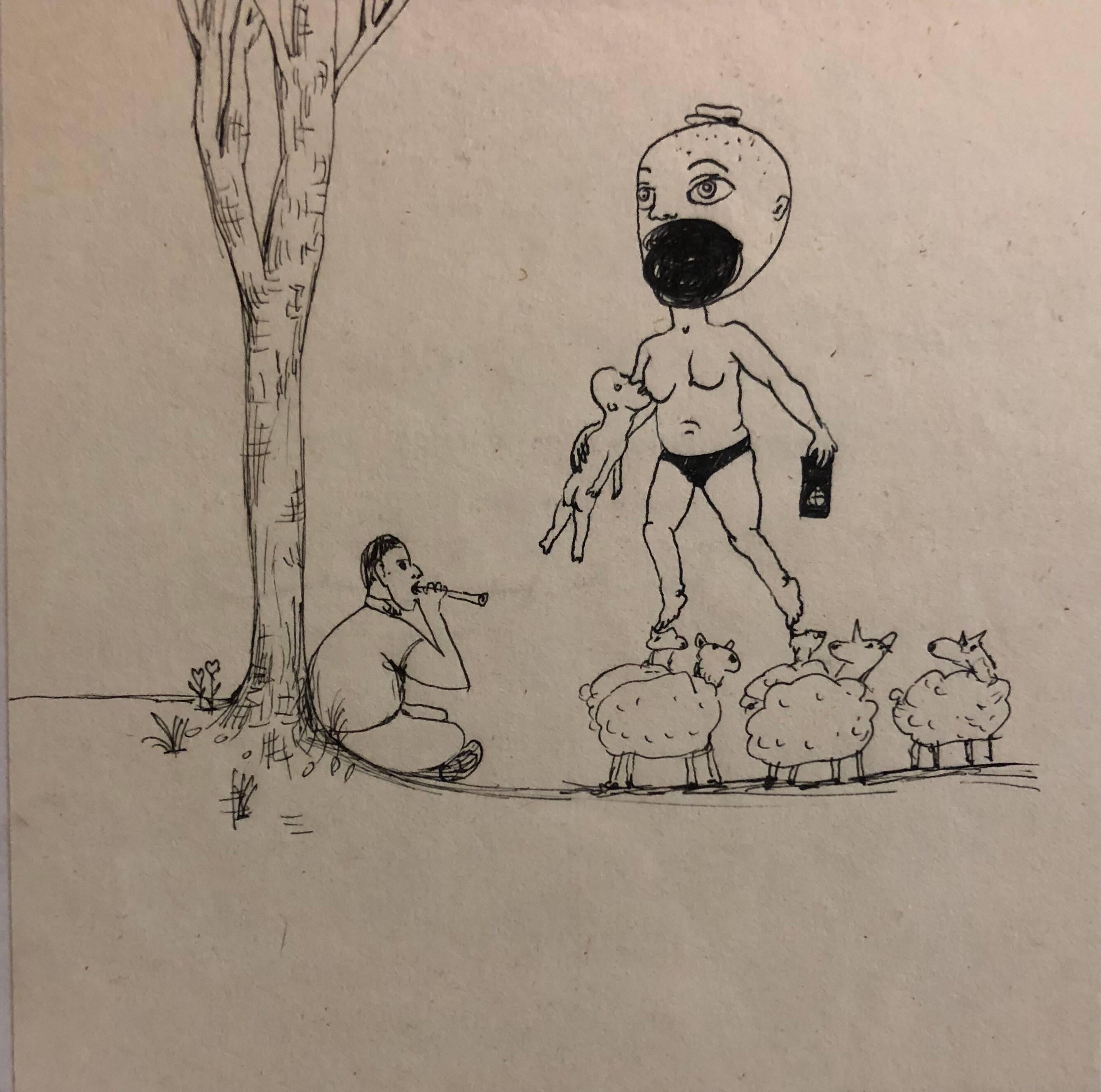 Collaboration Contemporary Surrealist Cartoon Drawing Humphrey + Coates - Art de Jennifer Coates