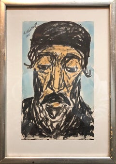 Antique Modernist Watercolor Painting, Portrait of a Man, Judaica Rabbi