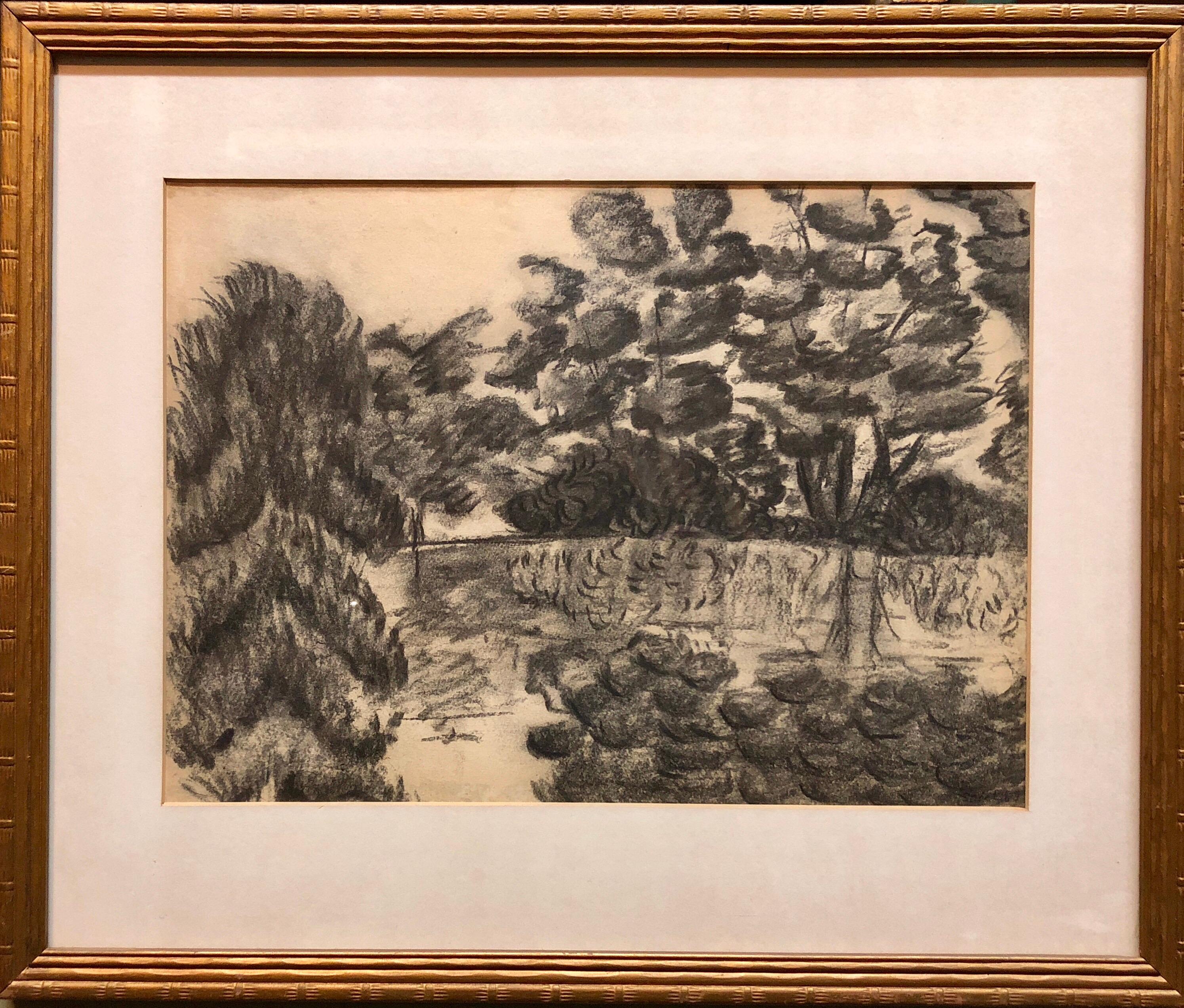 Modern Polish Jewish Pencil Drawing Modernist Landscape  - Art by Jehudith Sobel