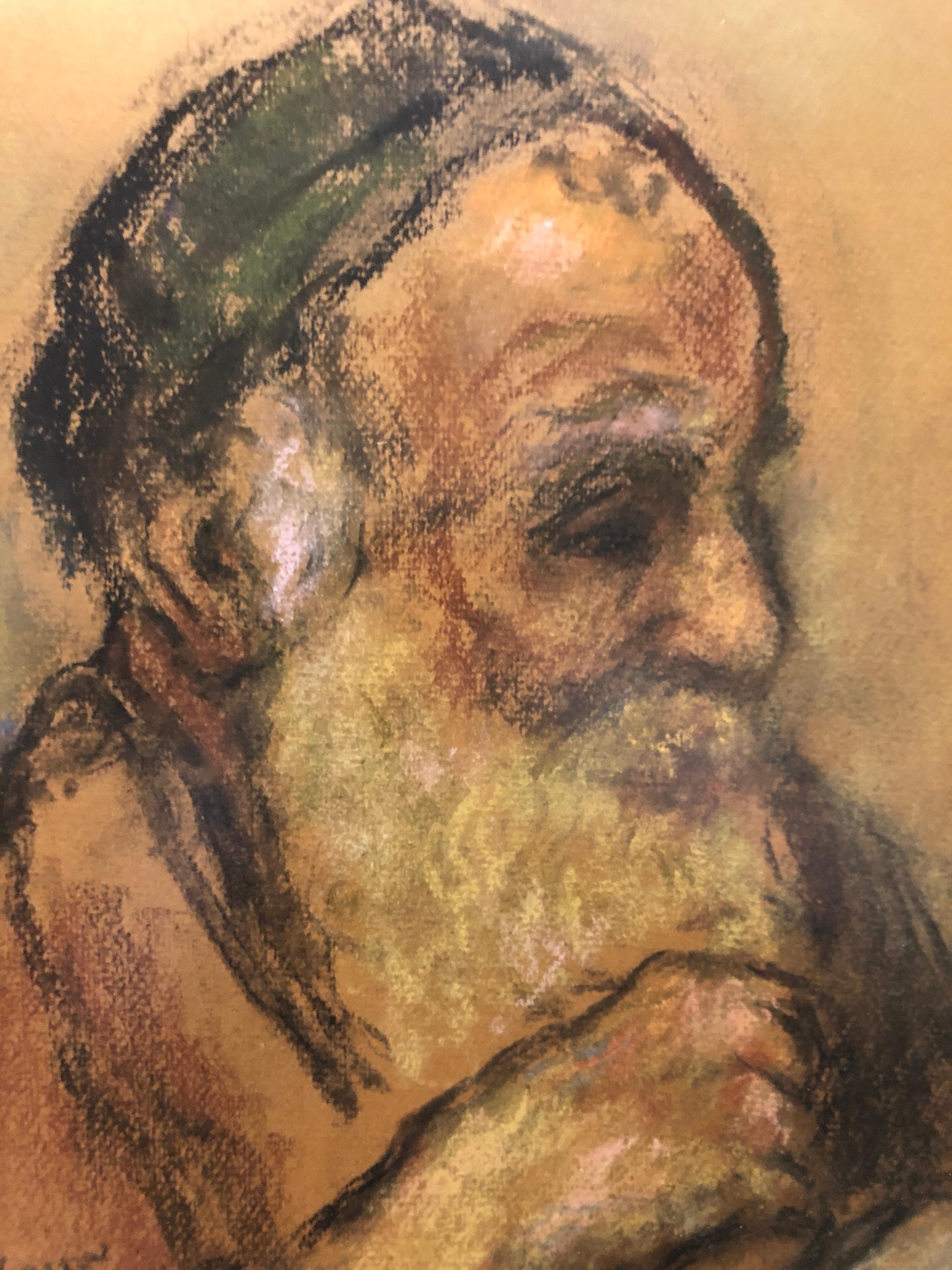 Portrait Painting Bernard Gussow - Judaica Portrait de rabbin au pastel Peinture de l'artiste de l'époque du WPA, réaliste social