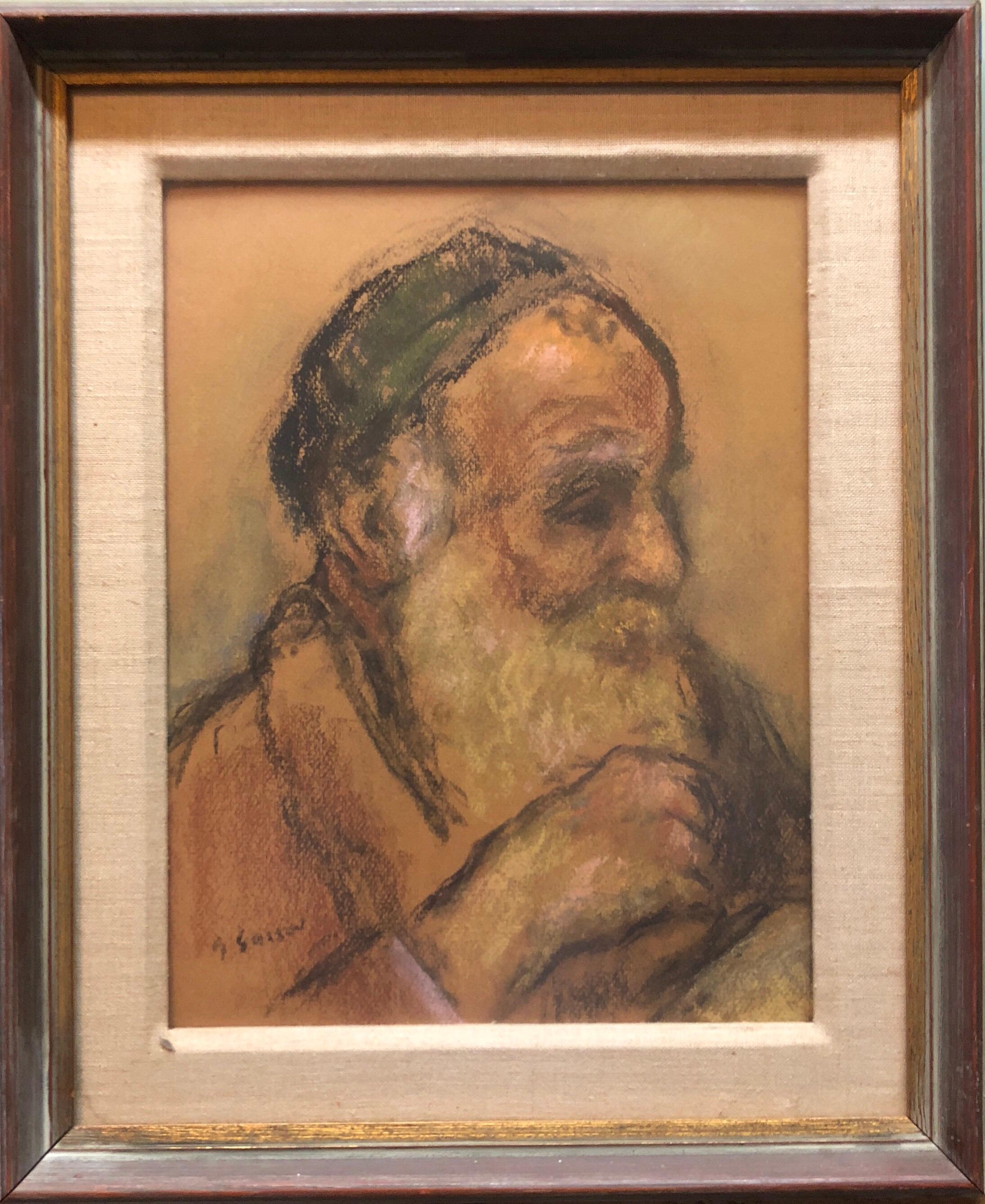 Judaica Pastell Porträt Rabbiner Gemälde WPA Era Künstler, Sozialrealist (Amerikanischer Realismus), Painting, von Bernard Gussow